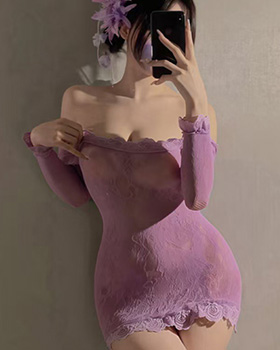 레이스 바디핏 오프숄더 긴팔 원피스형 바디스타킹 이벤트속옷 란제리