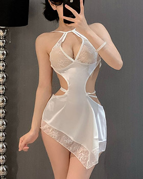 허리트임 사선레이스 슬립 원피스 섹시 코프스레